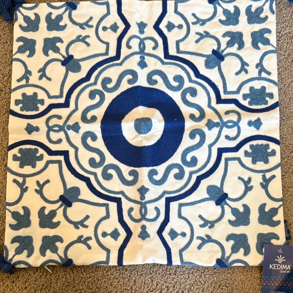 Blue and White Greek 17x17”Decorative Pillow Cover.new.